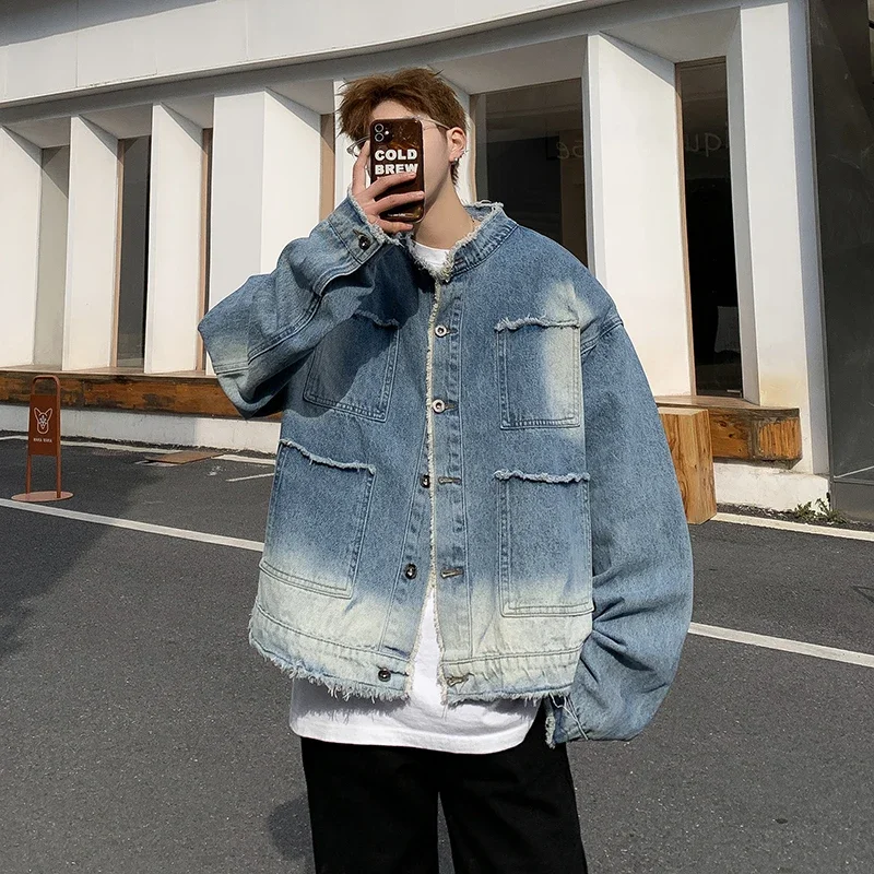 Men'S Fashion Overalls - Giacca di Jeans Stile Hip Pop