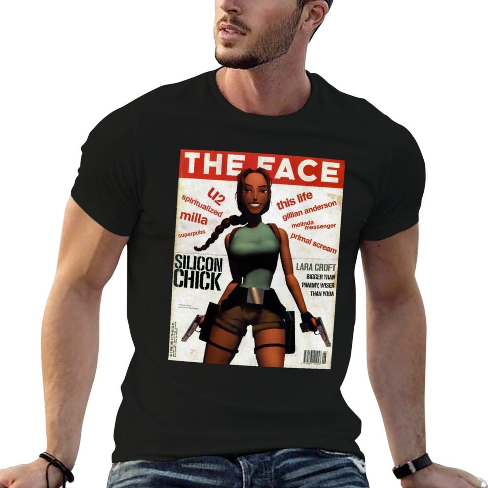 Mens Fashion Magazines - T-shirt Lara Croft con stampa rivista