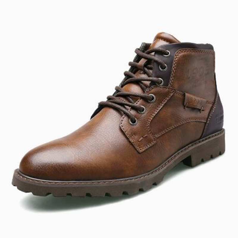 Mens Fashion Combat Boots - Stivali alla Caviglia in Pelle da
