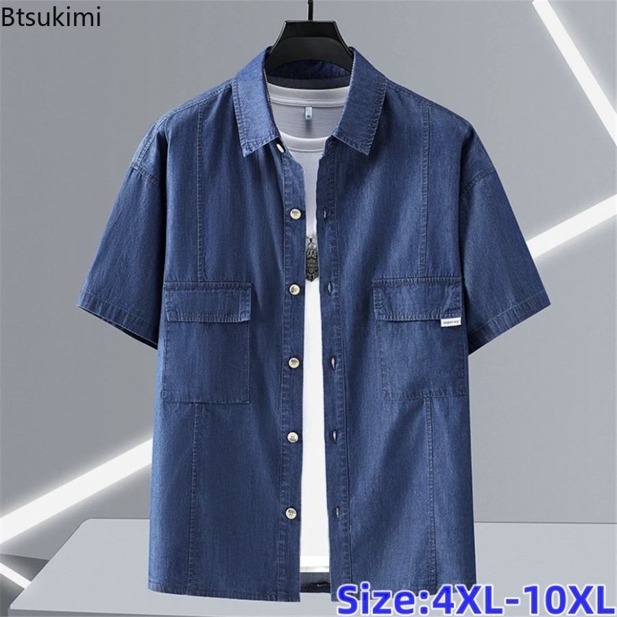 Men'S Fashion For Fat Guys - Camicia da uomo in denim di