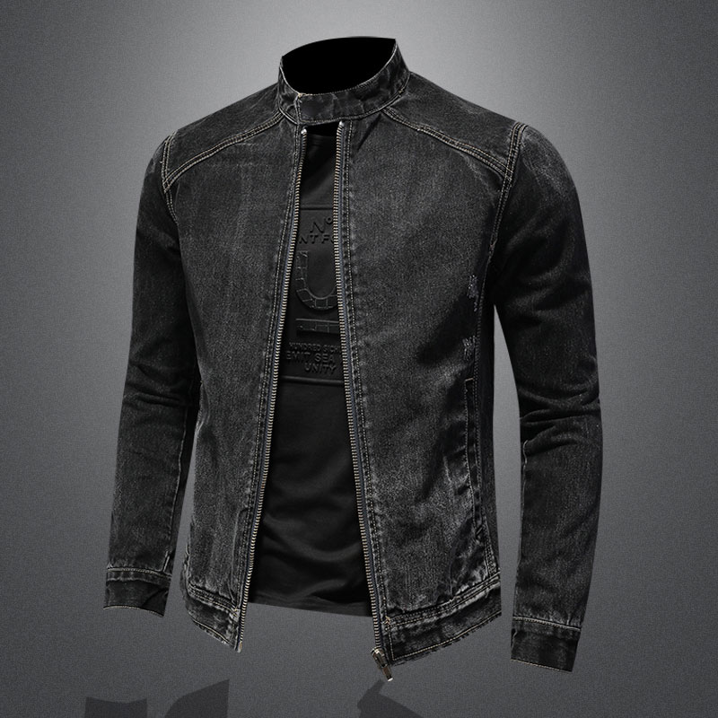 Mens Fashion Denim Jacket - Uomo Vintage Stand Collar Pilot Coat