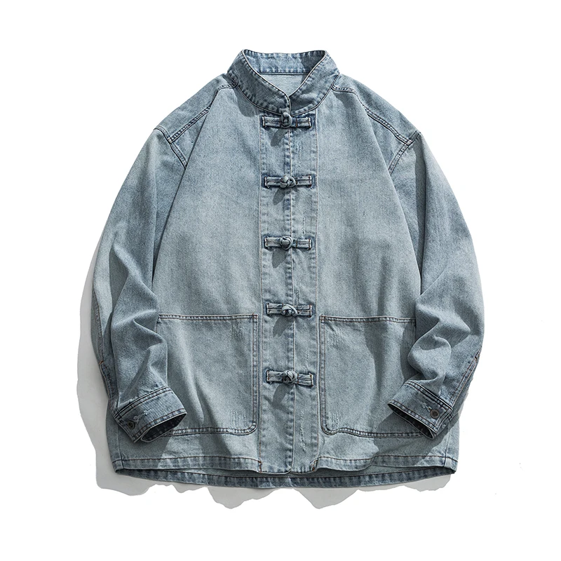 Mens Fashion Denim Jacket - Giacca in Denim Stile Cinese per
