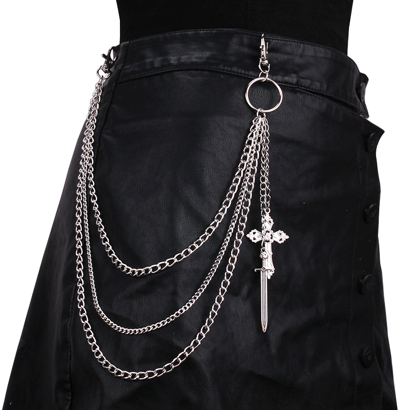 Leather Belt Braided - Hip Hop Skull Cross Pantaloni Catena