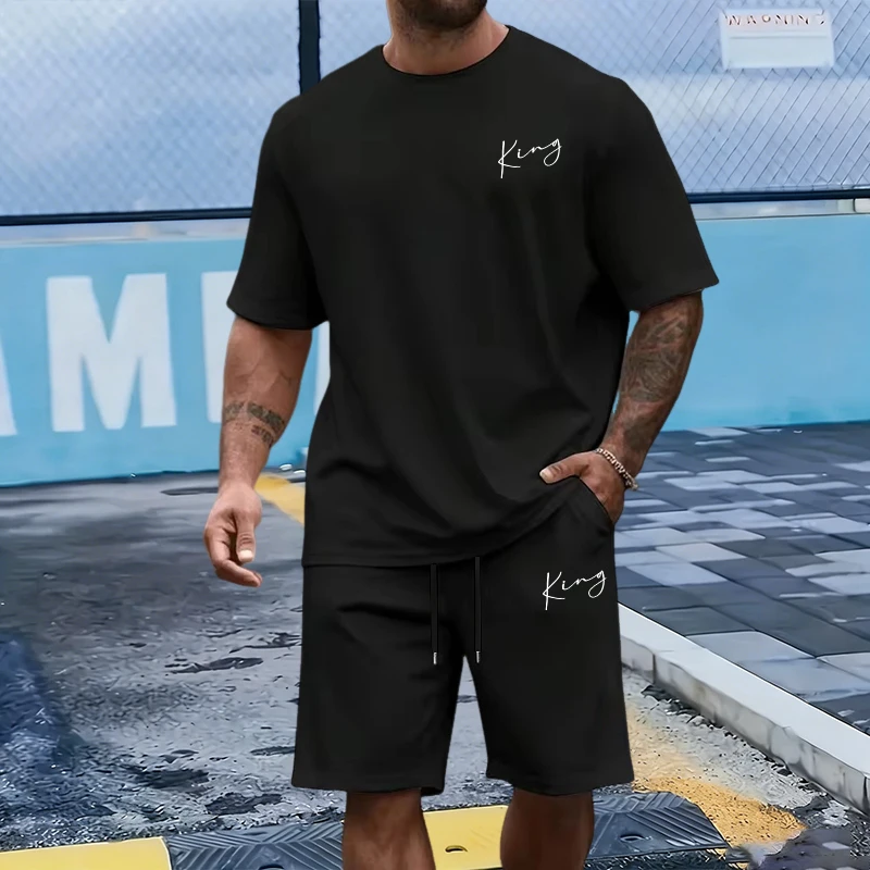 Men Fashion King - Set da uomo King Letter, t-shirt