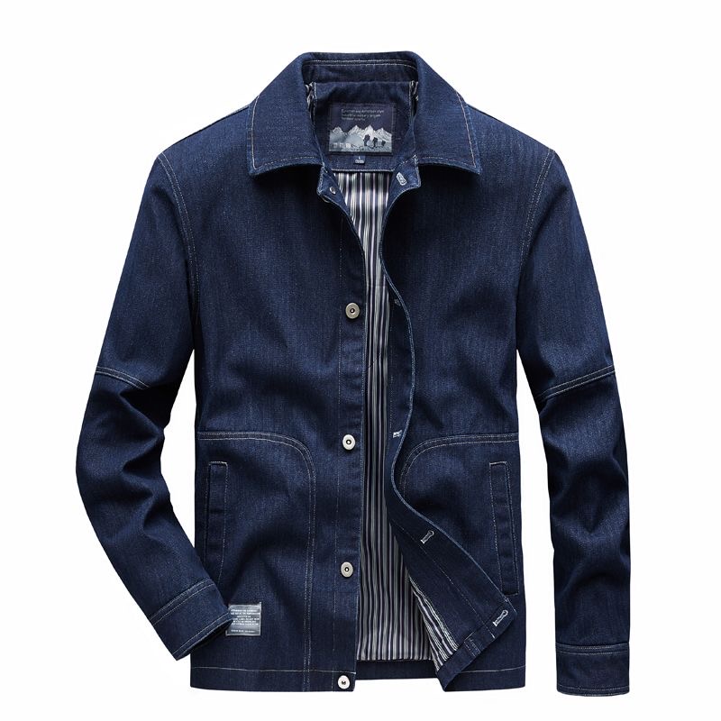 Mens Fashion Denim Jacket - Giacca di jeans tinta unita vintage