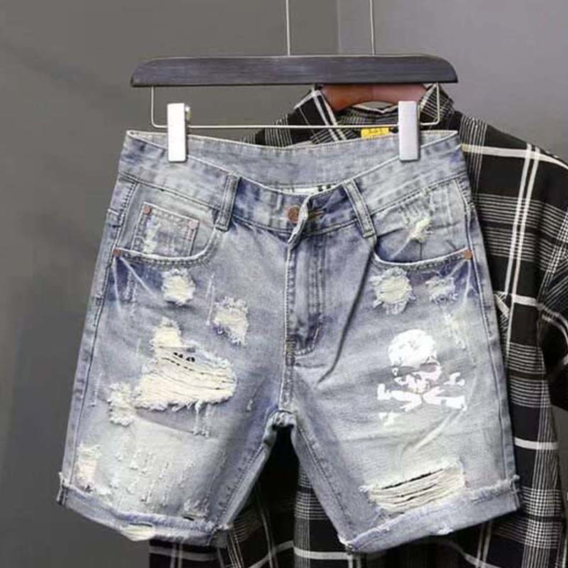 Men'S Fashion Overalls - Jeans corti strappati elasticizzati da mendicante