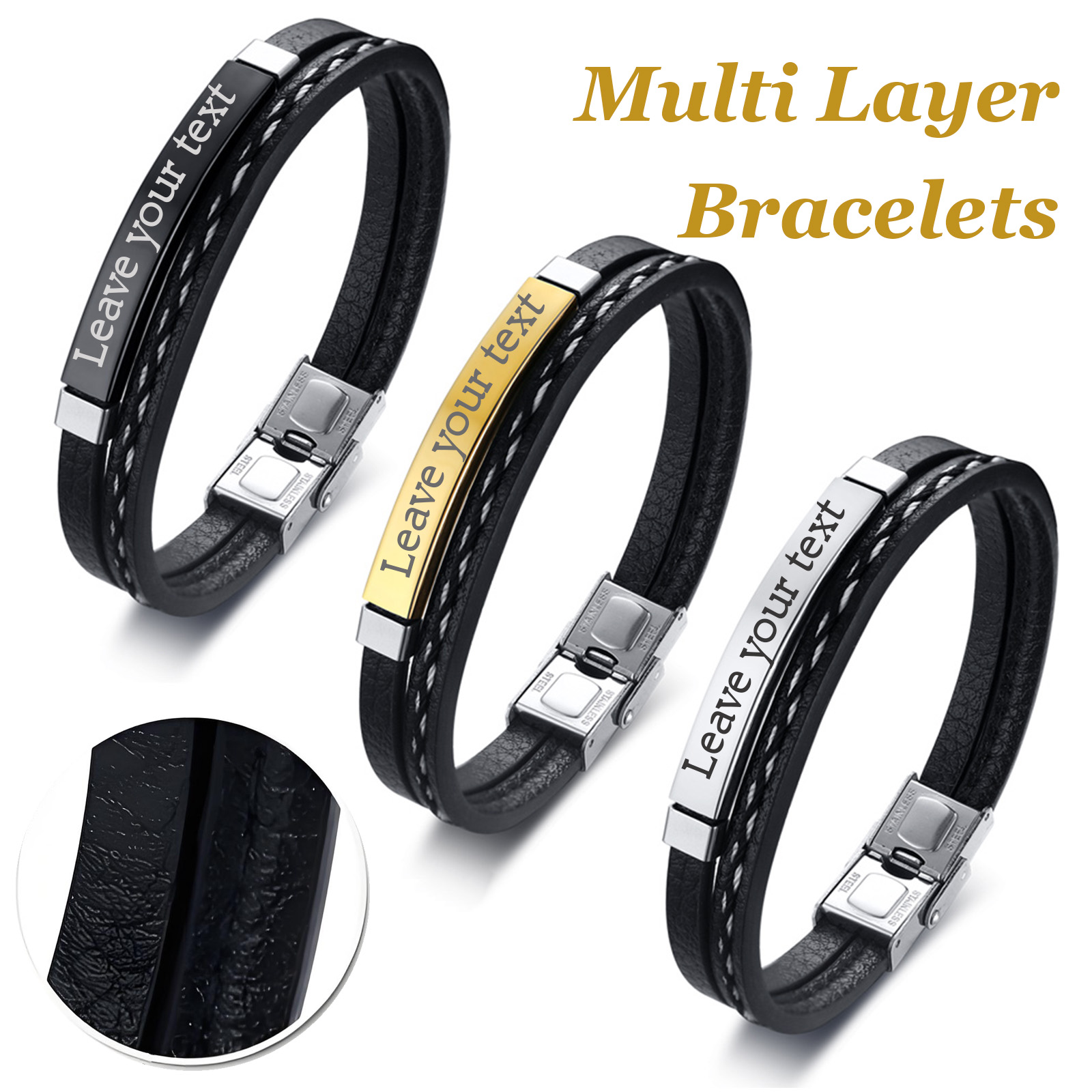 Bracciale in Pelle PU Intrecci - Men'S Fashion Gold Chain recensione e prezzo